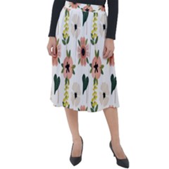 Flower White Pattern Floral Classic Velour Midi Skirt 