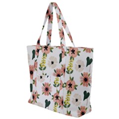 Flower White Pattern Floral Zip Up Canvas Bag