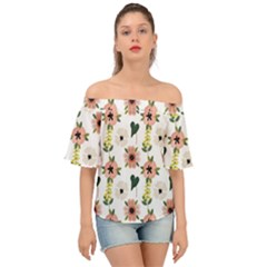 Flower White Pattern Floral Off Shoulder Short Sleeve Top