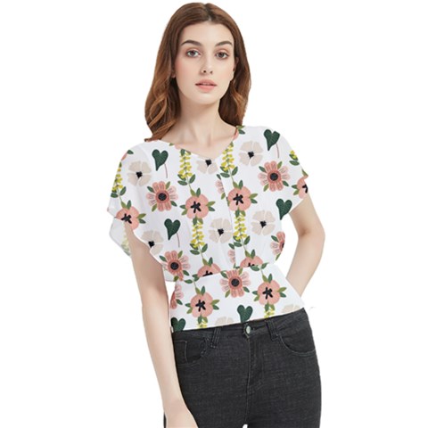 Flower White Pattern Floral Butterfly Chiffon Blouse by Alisyart