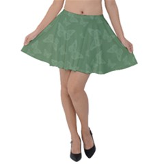 Asparagus Green Butterfly Print Velvet Skater Skirt by SpinnyChairDesigns
