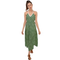 Asparagus Green Butterfly Print Halter Tie Back Dress  by SpinnyChairDesigns
