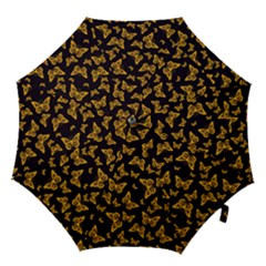 Black Gold Butterfly Print Hook Handle Umbrellas (small) by SpinnyChairDesigns