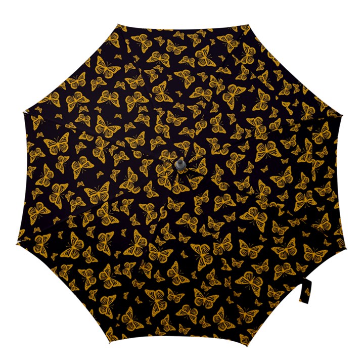 Black Gold Butterfly Print Hook Handle Umbrellas (Small)