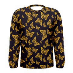 Black Gold Butterfly Print Men s Long Sleeve Tee by SpinnyChairDesigns