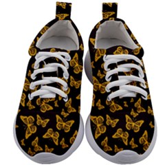 Black Gold Butterfly Print Kids Athletic Shoes by SpinnyChairDesigns