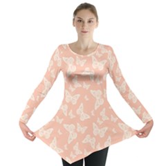 Peaches And Cream Butterfly Print Long Sleeve Tunic  by SpinnyChairDesigns