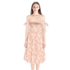 Peaches And Cream Butterfly Print Shoulder Tie Bardot Midi Dress by SpinnyChairDesigns