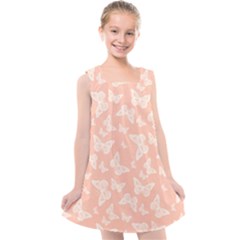 Peaches And Cream Butterfly Print Kids  Cross Back Dress by SpinnyChairDesigns