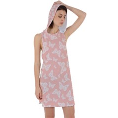 Peaches And Cream Butterfly Print Racer Back Hoodie Dress by SpinnyChairDesigns