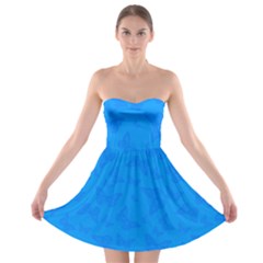 Cornflower Blue Butterfly Print Strapless Bra Top Dress