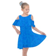 Cornflower Blue Butterfly Print Kids  Shoulder Cutout Chiffon Dress by SpinnyChairDesigns