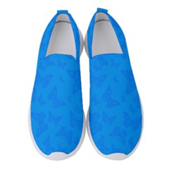 Cornflower Blue Butterfly Print Women s Slip On Sneakers by SpinnyChairDesigns