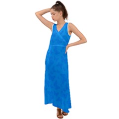 Cornflower Blue Butterfly Print V-neck Chiffon Maxi Dress by SpinnyChairDesigns