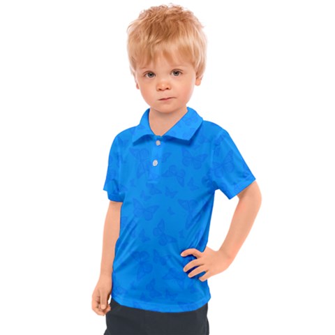 Cornflower Blue Butterfly Print Kids  Polo Tee by SpinnyChairDesigns