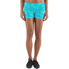 Aqua Blue Butterfly Print Yoga Shorts