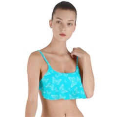 Aqua Blue Butterfly Print Layered Top Bikini Top  by SpinnyChairDesigns