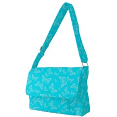 Aqua Blue Butterfly Print Full Print Messenger Bag (l) by SpinnyChairDesigns