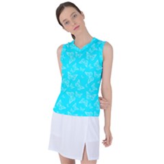 Aqua Blue Butterfly Print Women s Sleeveless Sports Top by SpinnyChairDesigns