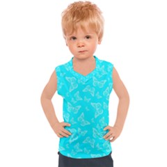 Aqua Blue Butterfly Print Kids  Sport Tank Top