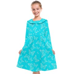 Aqua Blue Butterfly Print Kids  Midi Sailor Dress by SpinnyChairDesigns