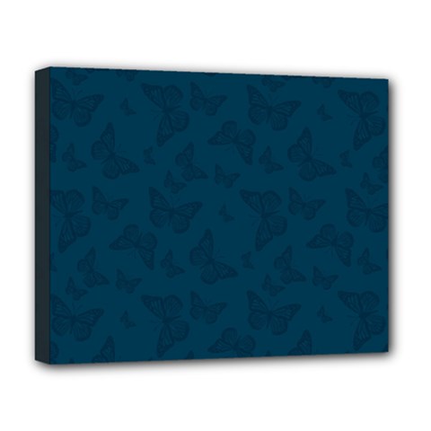 Indigo Dye Blue Butterfly Pattern Deluxe Canvas 20  X 16  (stretched) by SpinnyChairDesigns