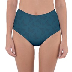 Indigo Dye Blue Butterfly Pattern Reversible High-waist Bikini Bottoms by SpinnyChairDesigns