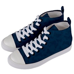 Indigo Dye Blue Butterfly Pattern Women s Mid-top Canvas Sneakers by SpinnyChairDesigns