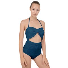 Indigo Dye Blue Butterfly Pattern Scallop Top Cut Out Swimsuit by SpinnyChairDesigns