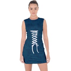 Indigo Dye Blue Butterfly Pattern Lace Up Front Bodycon Dress by SpinnyChairDesigns