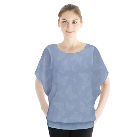 Faded Blue Butterfly Print Batwing Chiffon Blouse by SpinnyChairDesigns