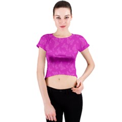 Fuchsia Butterfly Print  Crew Neck Crop Top by SpinnyChairDesigns