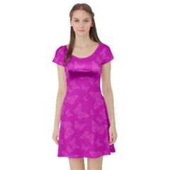 Fuchsia Butterfly Print  Short Sleeve Skater Dress