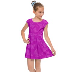 Fuchsia Butterfly Print  Kids  Cap Sleeve Dress by SpinnyChairDesigns