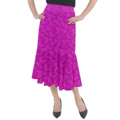 Fuchsia Butterfly Print  Midi Mermaid Skirt by SpinnyChairDesigns