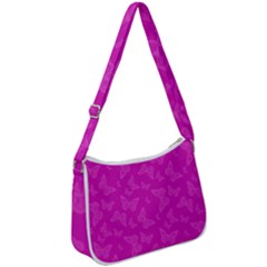 Fuchsia Butterfly Print  Zip Up Shoulder Bag by SpinnyChairDesigns