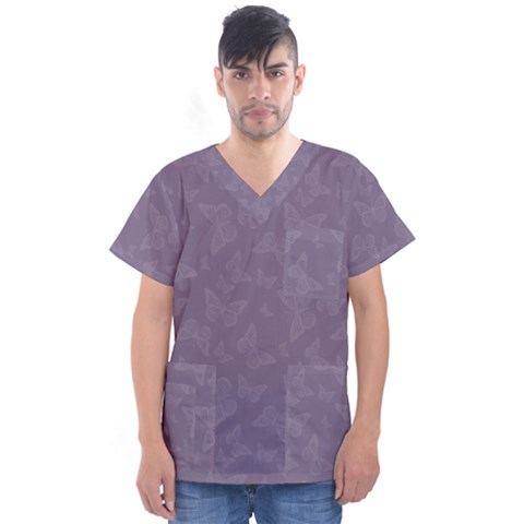 Grape Compote Butterfly Print Men s V-neck Scrub Top by SpinnyChairDesigns