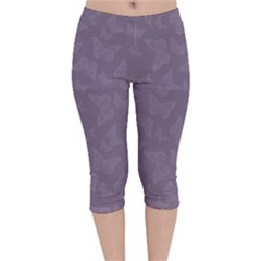 Grape Compote Butterfly Print Velvet Capri Leggings  by SpinnyChairDesigns