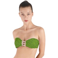 Avocado Green Butterfly Print Twist Bandeau Bikini Top by SpinnyChairDesigns