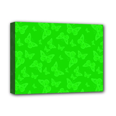 Chartreuse Green Butterfly Print Deluxe Canvas 16  X 12  (stretched)  by SpinnyChairDesigns
