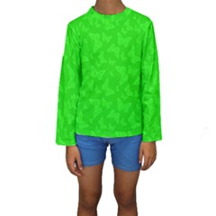 Chartreuse Green Butterfly Print Kids  Long Sleeve Swimwear by SpinnyChairDesigns