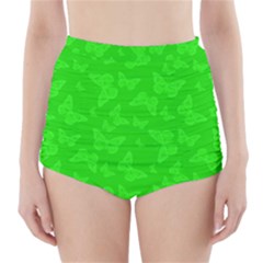 Chartreuse Green Butterfly Print High-waisted Bikini Bottoms by SpinnyChairDesigns