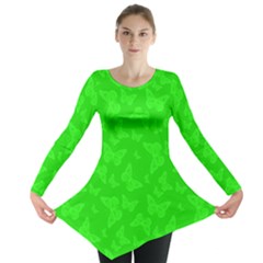 Chartreuse Green Butterfly Print Long Sleeve Tunic  by SpinnyChairDesigns