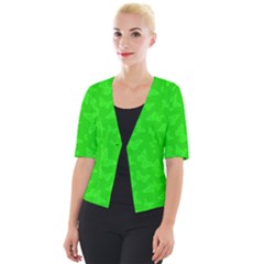 Chartreuse Green Butterfly Print Cropped Button Cardigan by SpinnyChairDesigns