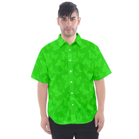 Chartreuse Green Butterfly Print Men s Short Sleeve Shirt by SpinnyChairDesigns