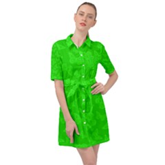 Chartreuse Green Butterfly Print Belted Shirt Dress by SpinnyChairDesigns