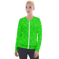 Chartreuse Green Butterfly Print Velour Zip Up Jacket by SpinnyChairDesigns