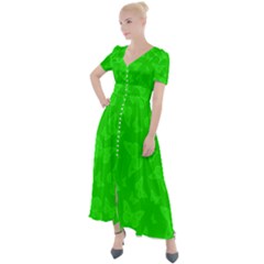 Chartreuse Green Butterfly Print Button Up Short Sleeve Maxi Dress by SpinnyChairDesigns