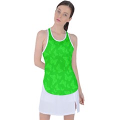 Chartreuse Green Butterfly Print Racer Back Mesh Tank Top