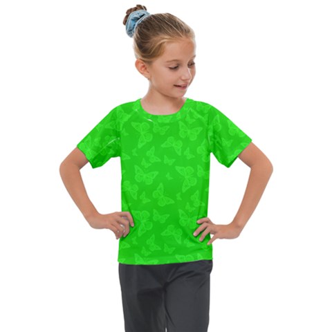 Chartreuse Green Butterfly Print Kids  Mesh Piece Tee by SpinnyChairDesigns